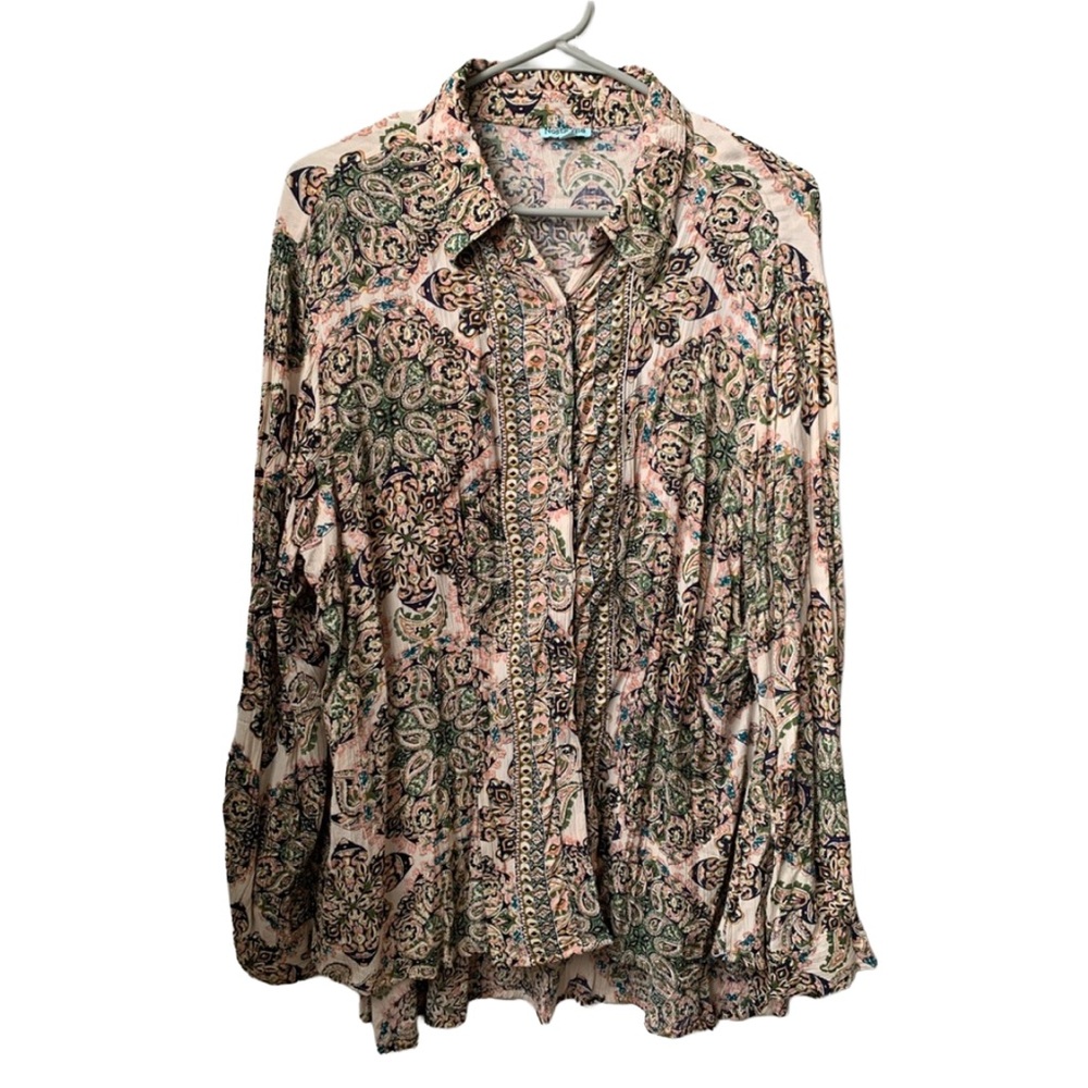 NOSTALGIA Women’s Floral Paisley Long Sleeve Rayon Button Down Shirt